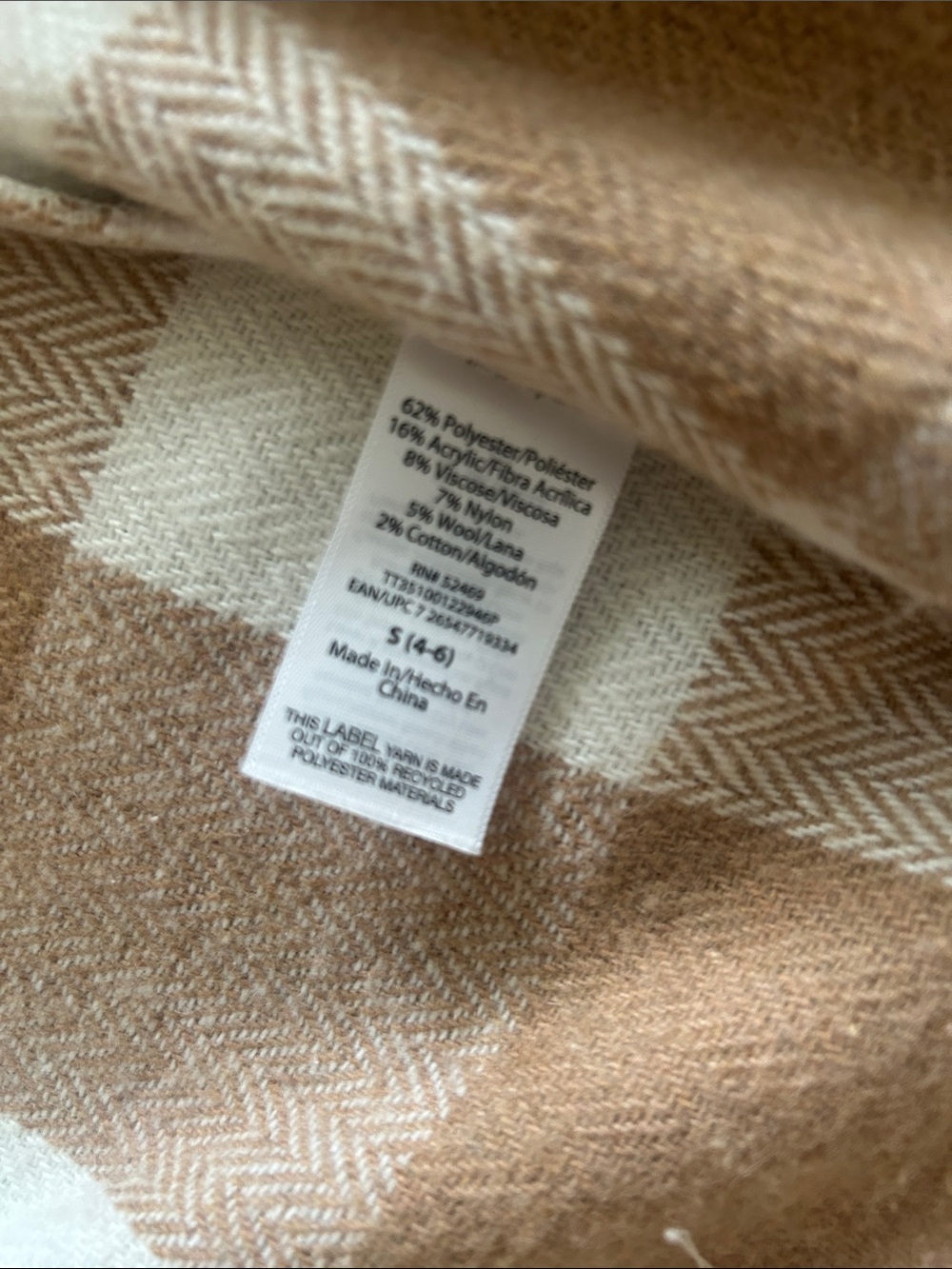 Time and Tru Tan and White Plaid Button-Up Shacket - Picture 5 of 5